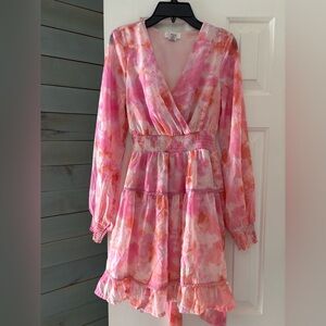 Japna Pink and Orange Long Sleeve Dress